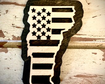 Vermont US Flag 2-layer state outline wood magnet laser cut available unfinished or 11 other finish choices