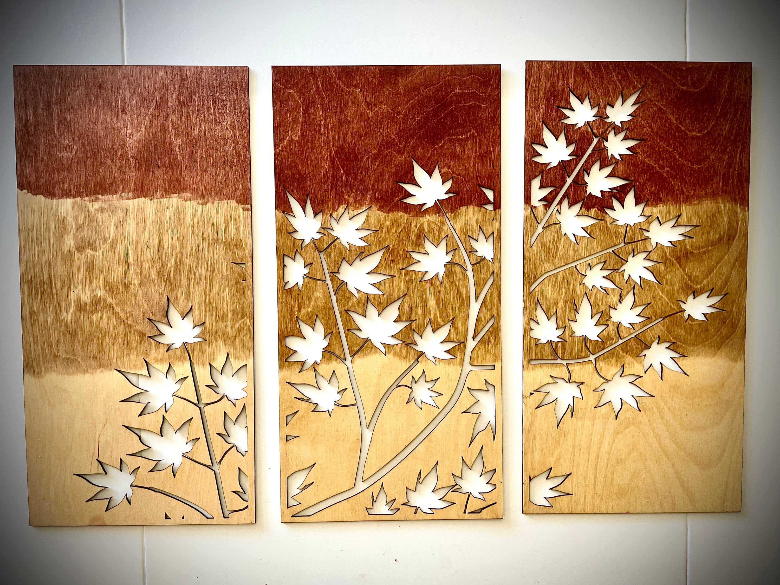 Maple Tree Wall Art 3 Panel Set in Ombre' / Tricolor Etsy