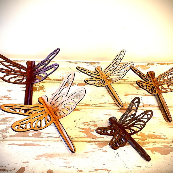 Intricate dragonfly wooden tabletop decor available in 5 sizes and 12 finishes  Great 3D effect.  Wedding centerpiece