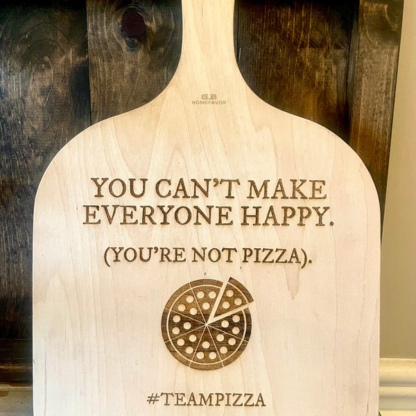 Custom pizza peel for placing pizza in or removing pizza from over or to serve pizza