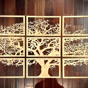 Boho GIANT 9 panel tree of life a wood wall art 52.5" X 30", in natural or 11 other finishes, decor wall art original