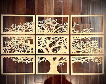 Boho GIANT 9 panel tree of life a wood wall art 52.5" X 30", in natural or 11 other finishes, decor wall art original