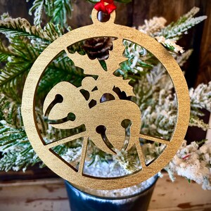 Symbols of Christmas Art Deco jingle bell ornament 1 of 12 in the series in bright gold or 14 other finishes.  Full set of 12 also available
