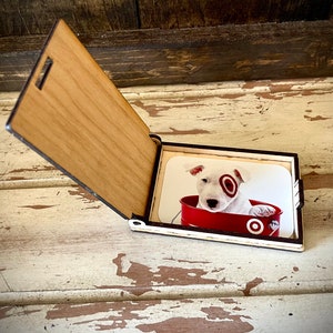 Custom engraved wood gift card box for birthday, Christmas, Father's Day, Mother's Day, corporate gift.