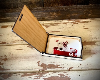 Custom engraved wood gift card box for birthday, Christmas, Father's Day, Mother's Day, corporate gift.