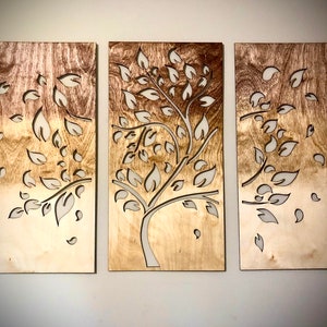 Tree wall art, 3 panel in ombre&#39;,  tri-color stain, or 12 other finishes and available in multiple sizes, decor wall art original