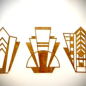 Boho Modern Frank Lloyd Wright-inspired Art Deco Marquees wood wall art, 3 panel in multiple sizes and finishes, decor wall art original