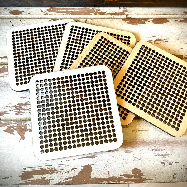 Cross Stitch 4" wood coaster blanks available as 1 unit or discounted bulk.  Extra large holes (0.15") to use with yarn.