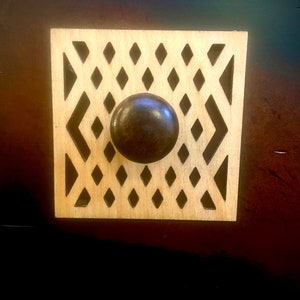 Boho Modern decorative square wood drawer knob or pull accent available in natural or 14 other finishes.  4 pieces. Set K