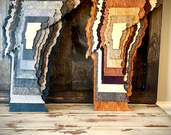 Vermont Stacked wood 3D state table art, Vermont wall art, Vermont home decor, multi-color; Green Mountain State; Freedom and Unity