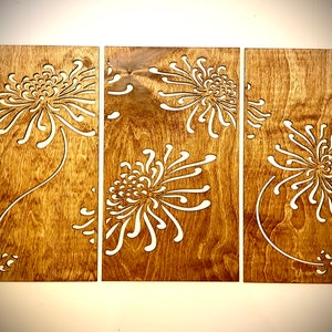 Boho Wild Flower wood wall art, 3 panel in multiple finishes and sizes, decor wall art original