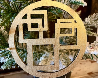 Boho Modern Art Deco geometry wood ornaments in bright gold or 14 other finishes-version G