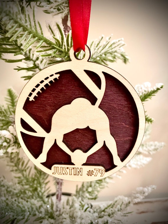Personalized Football Ornament or gift tag, Engraved Wooden Sports ornament, Football Christmas Ornament (version 11 of 16)