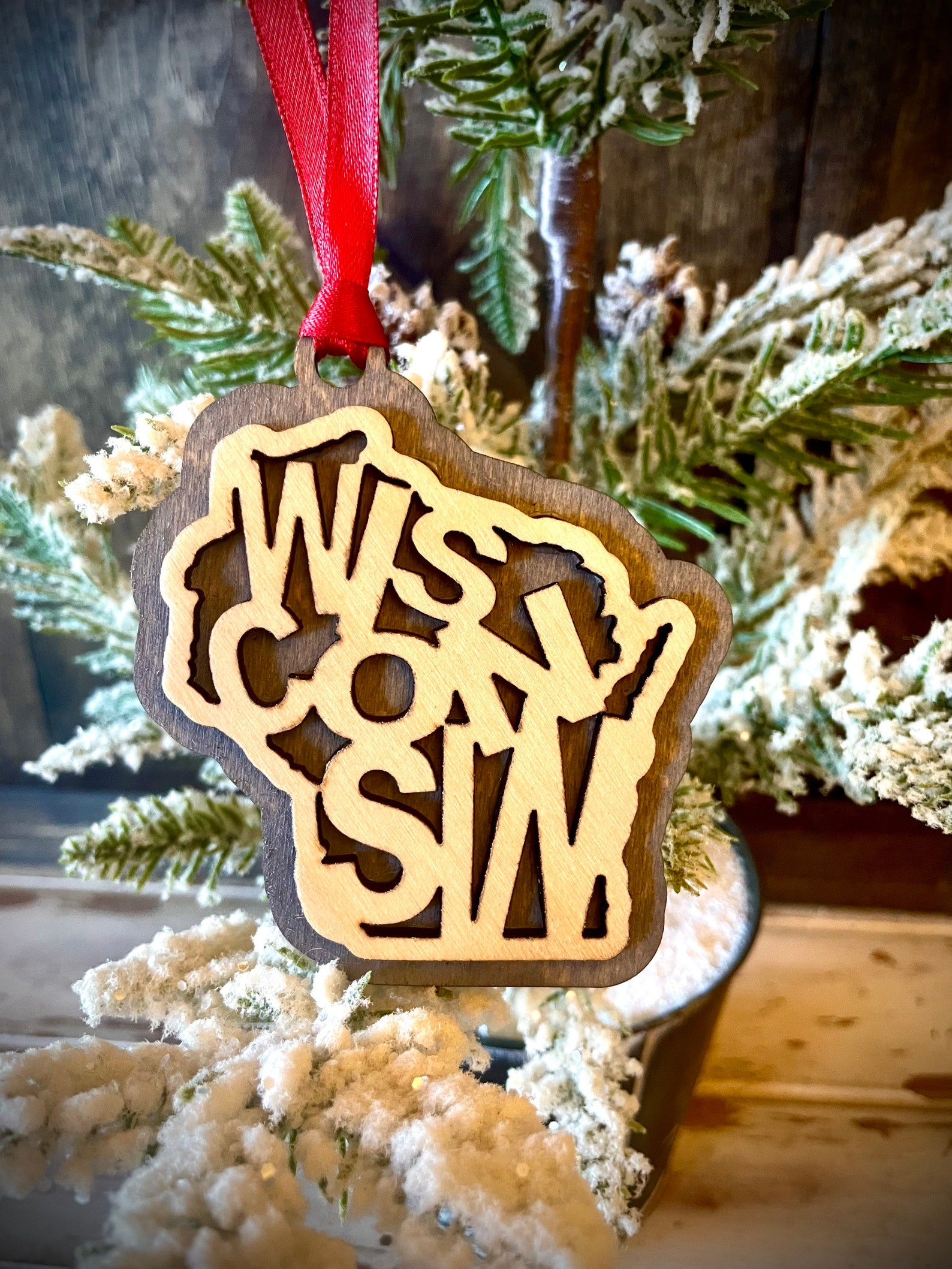 Wisconsin Word Art 2-layer Ornament Laser Cut Wood Ornament, Wisconsin ...
