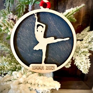 Ballet / Dance 2-layer personalized laser cut wood Christmas ornament, gift tag available unfinished or stained (version 11 of 15)