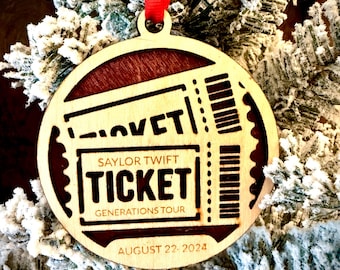 Commemorative Concert Ticket Personalized 2-Layer Wood Christmas Ornament & Gift Tag | Multiple Finishes