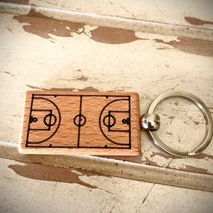 Basketball Court Keychain;  Basketball Senior Night, Basketball team gift, Coach Gift, Basketball court laser engraved onto wood keychain