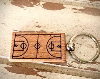 Basketball Court Keychain;  Basketball Senior Night, Basketball team gift, Coach Gift, Basketball court laser engraved onto wood keychain