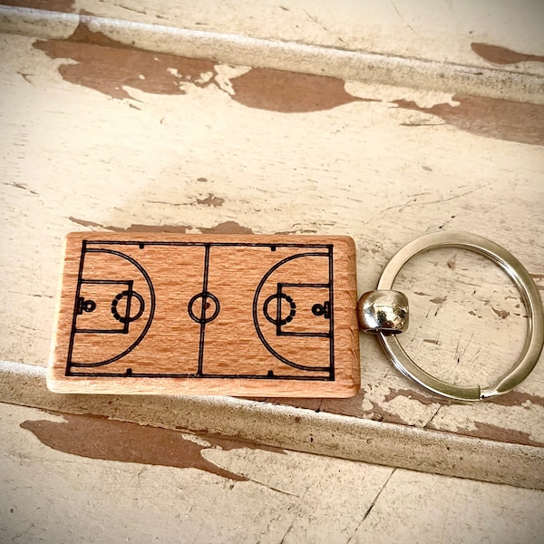 Basketball Court Keychain;  Basketball Senior Night, Basketball team gift, Coach Gift, Basketball court laser engraved onto wood keychain