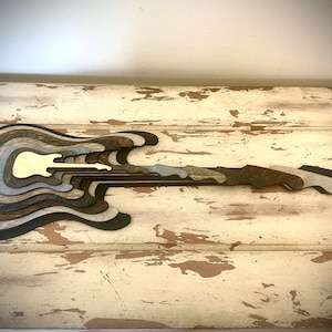 Stacked Electric Guitar 3D table art, Full Body, neck, & headstock wall art, multi-color. Great for rock music fans. image 2