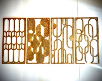 Boho Modern Art Deco Ovals wood wall art, 4 panel in multiple sizes & finishes, wall decor, wall art original-R