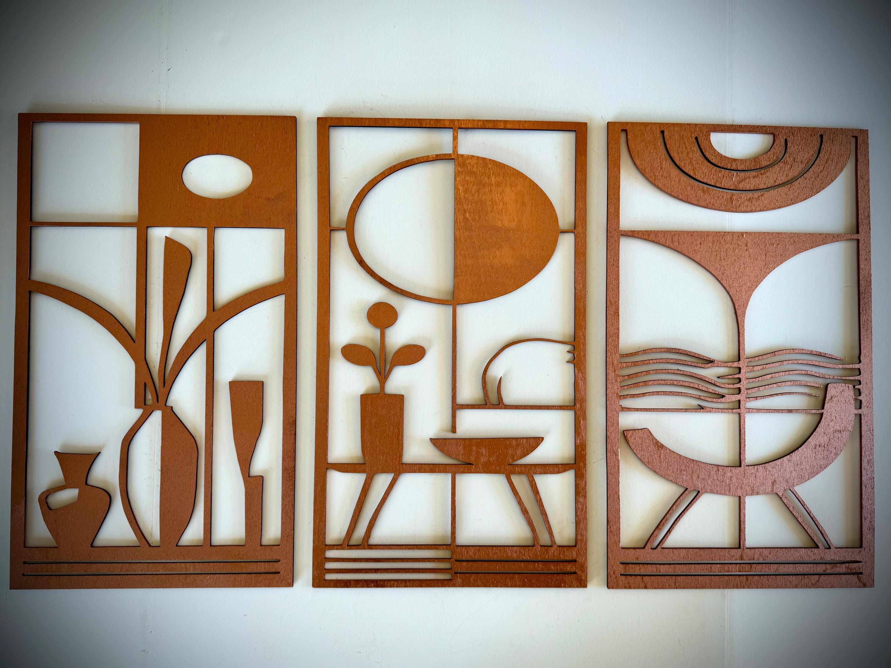 Mid Century Modern Interior Landscape Wood Wall Art, 3 Panel Available ...
