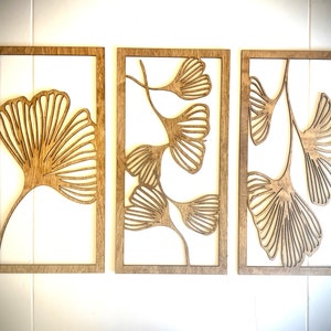 Ginkgo leaf Boho modern Ginkgo leaves mandala wall art, 3 panel available in multiple sizes and finishes, decor wall art original