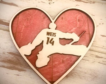 Personalized Hockey Goalie Valentine Heart Magnet with Engraved Hockey Rink and Player Name and Number