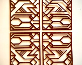 Boho Modern Art Deco Geometry wood wall art, 4 panel in multiple sizes and finishes, decor wall art original-N