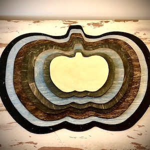 Stacked pumpkins wood decoration, boho pumpkin home decor, multi color