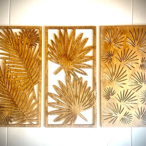 Tropical Leaf Variety wall art, 3 panel tropical leaves in choice of 12 stains, decor wall art original Set C