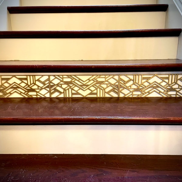 Frank Lloyd Wright-inspired art deco Staircase accents / embellishments (set of 3) available in natural or 11 other finishes-FLW set B