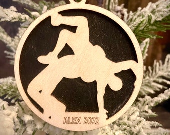 Wrestling / Wrestler 2-layer personalized laser cut wood Christmas ornament, gift tag available unfinished or stained (version 3 of 6)