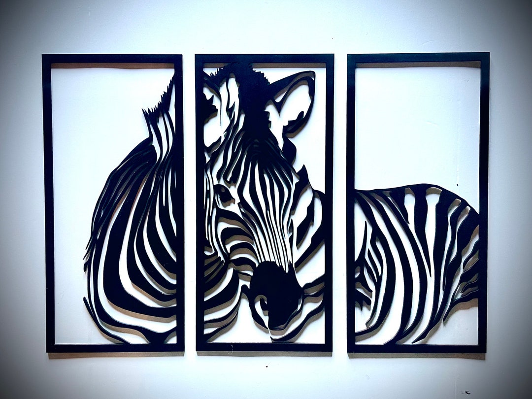 Zebra Wood Wall Art, 3 Panel in Black or 11 Other Finishes, Decor Wall