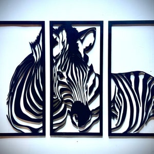 Zebra wood wall art, 3 panel in black or 11 other finishes, decor wall art original