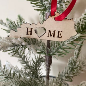 Kentucky HOME ornament laser cut wood ornament, Kentucky gift tag available unfinished or 11 other finish choices