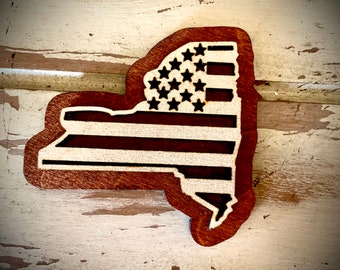 New York US Flag 2-layer state outline wood magnet laser cut available unfinished or 11 other finish choices