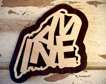 Maine word art 2-layer laser cut wood magnet available unfinished or 11 other finish choices