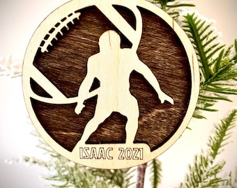 Football layered personalized laser cut wood Christmas ornament, football gift tag, available unfinished or stained (version 15 of 16)