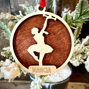 Baton Twirler Majorette 2-layer personalized laser cut wood Christmas ornament, gift tag available unfinished or stained version 8 of 9