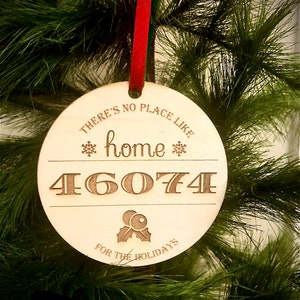 There&#39;s no place like home for the holidays zip code or area code ornament / gift tag can be customized