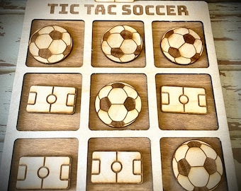 Soccer game - Tic Tac Soccer.  Laser engraved and cut wood soccer game available in 12 finishes.  Great soccer gift, birthday gift