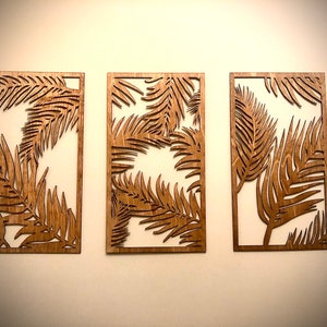 3 piece boho palm leaf tree wall art panels, available in multiple sizes and finishes, decor wall art original