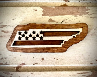 Tennessee US Flag 2-layer state outline wood magnet laser cut available unfinished or 11 other finish choices