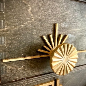 Boho Modern Frank Lloyd Wright-inspired Art Deco wood drawer knob or pull accent available in natural or 14 other finishes.  2 pieces. Set Q