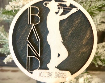 Marching band trombone player 2-layer personalized laser cut wood Christmas ornament, gift tag available unfinished or stained ver. 7 of 18
