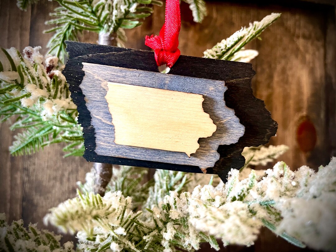 Iowa 3layer Stacked State Ornament Laser Cut Wood Ornament, Iowa Gift