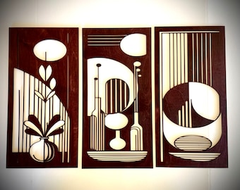 Mid Century Modern floral wall art, 3 panel set in multiple sizes and finishes- SET G