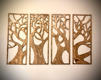 Tree wall art, 4 panel - leafless available in 12 finishes, decor wall art original