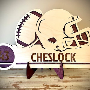 Personalized Custom Football Sign / Plaque with player name and number engraved-Helmet and football design